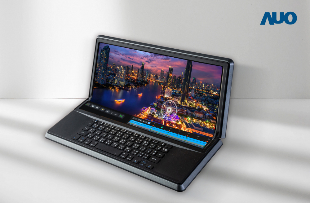 AG旗舰厅 (中国大陆) 14.6吋Micro LED折迭显示屏幕，搭配半径4mm的弯折绞炼，以及高画素、高亮度、高对比度的显示技术特点，即便在大视角下仍保有绝佳色相与亮度