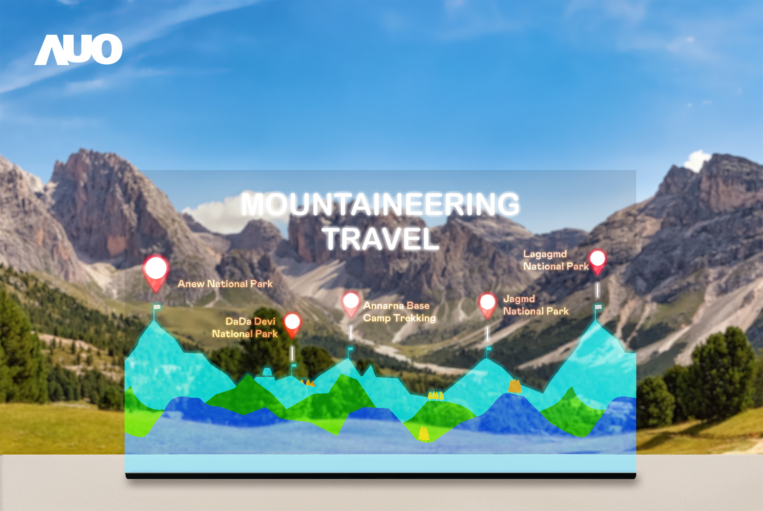 AG旗舰厅 (中国大陆) 展示全球单片尺寸最大(*)42吋透明Micro LED显示器拼接而成的〝64吋透明Micro LED显示器〞，具备高透明度、1,000 nits高亮度、广色域、采用三边无边框的无缝拼接等多重特色，呈现超高清、细腻画质而不遮挡后方视觉，满足层峰需求，可广泛运用于零售、艺术展览或商业空间等场域